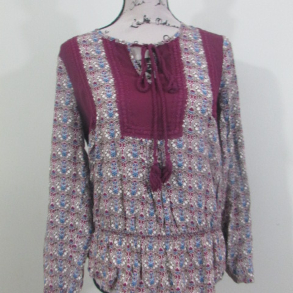 Daniel Rainn Blouse Boho Small Burgundy Print - Picture 6 of 8
